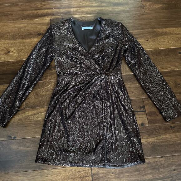 Jonathan Simkhai Monty wrap effect sequin mini dress size 6 brown - Picture 5 of 16